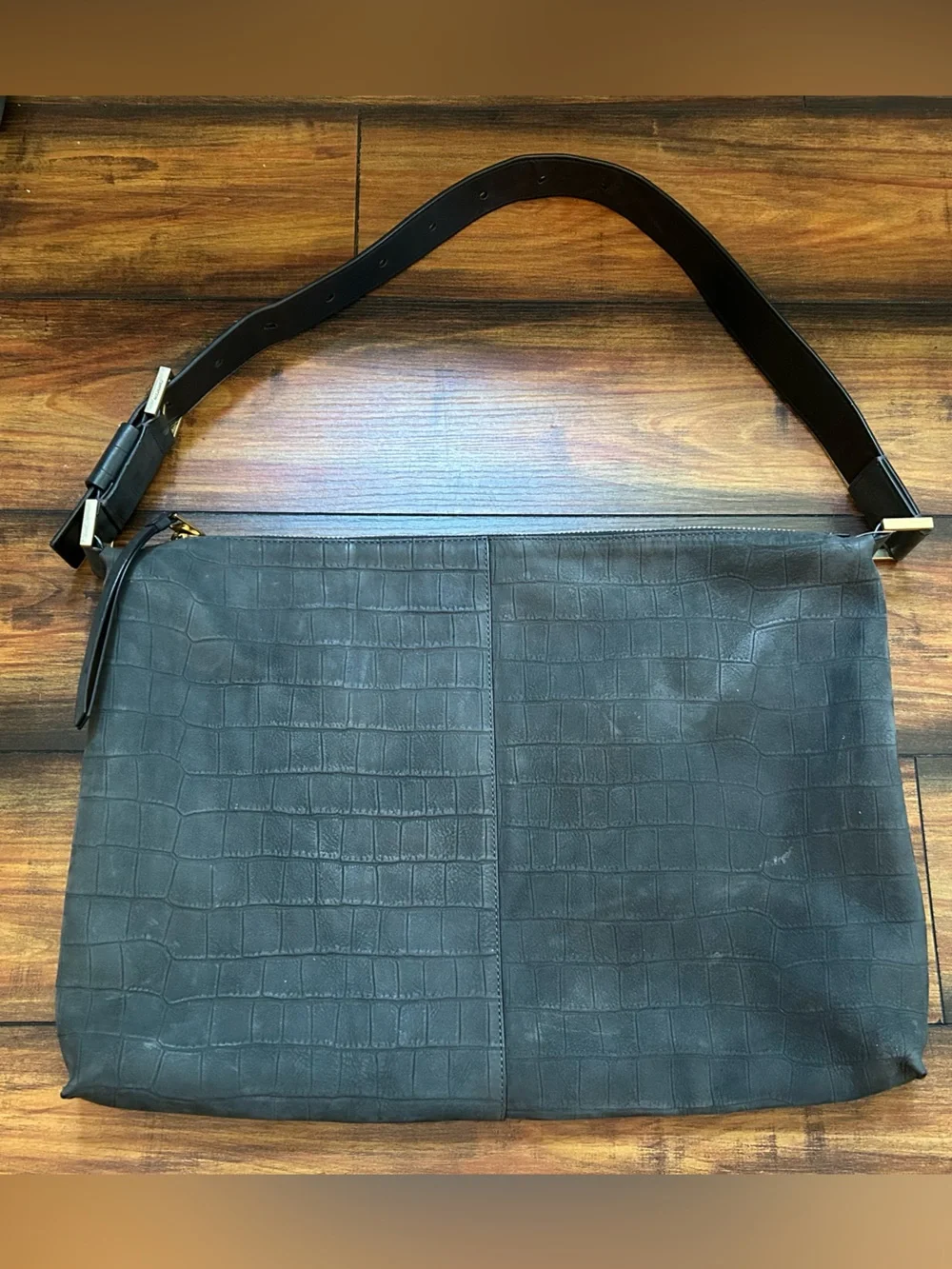 All Saints Leather Shoulder Bag Tote in Blue Gray